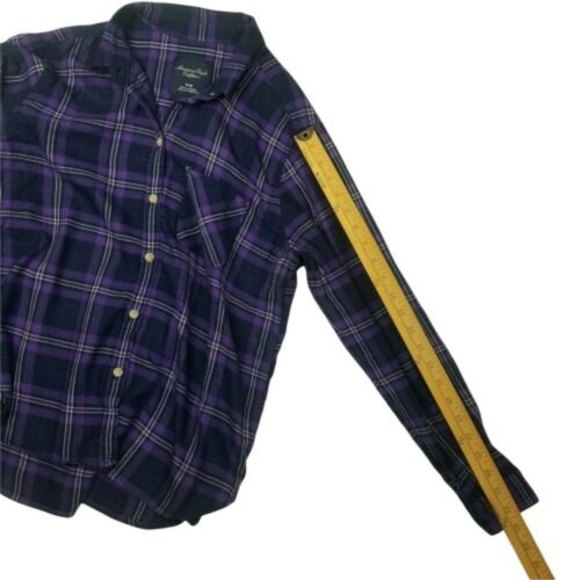 American Eagle Outfitters Soft Flannel Plaid Shirt Womens M Purple Viscose Blend - Picture 8 of 12